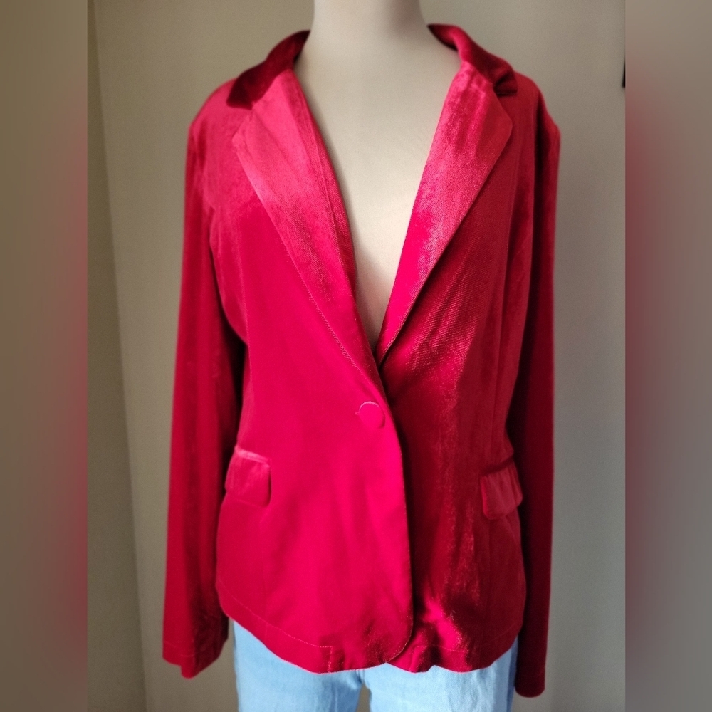 MNI Red‎ Velvet Boyfriend Blazer Jacket - Size Large